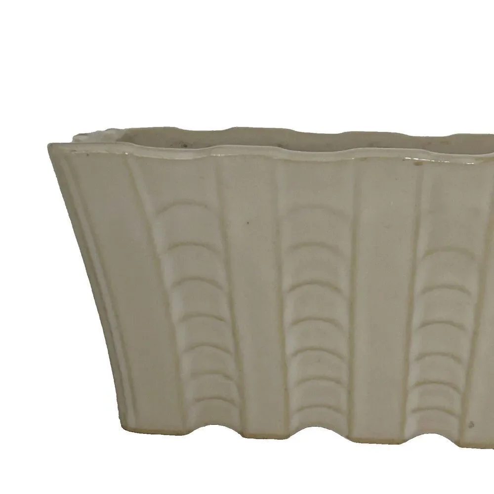 Vintage Pottery Planter Rectangle Beige/Tan Ribbed Scalloped MCM Mid Century